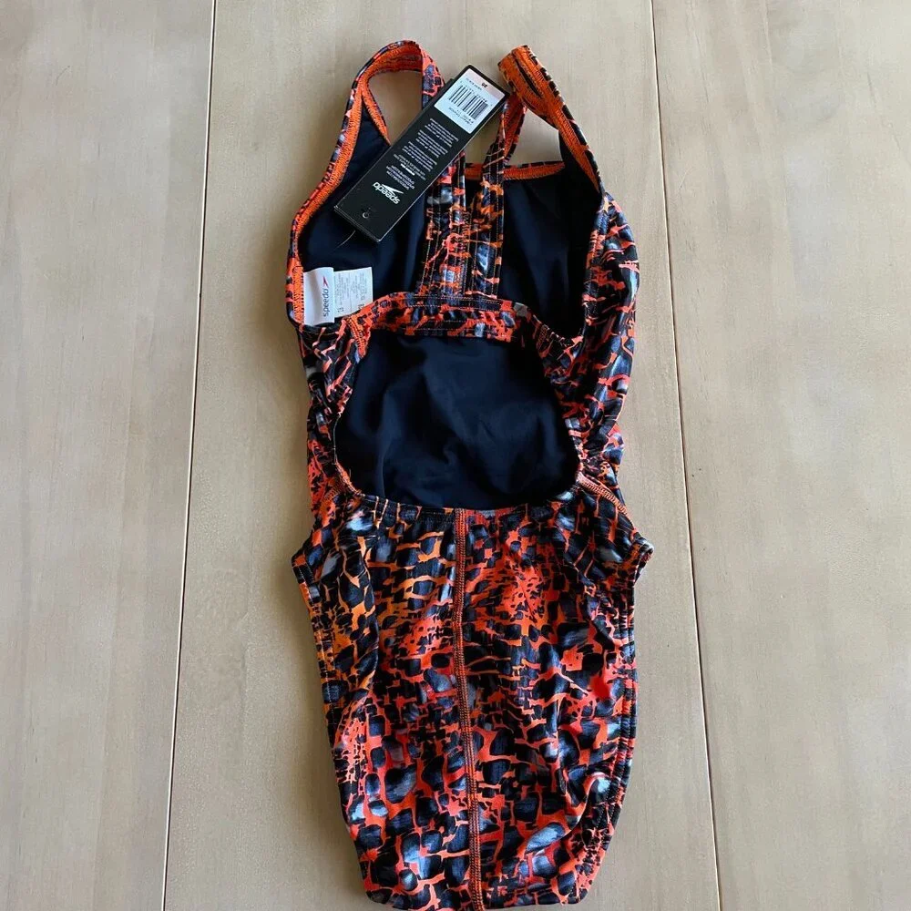 NEW Speedo PowerFlex Shatter Skin Super‎ Pro Back Race Swimsuit, Vibrant Orange